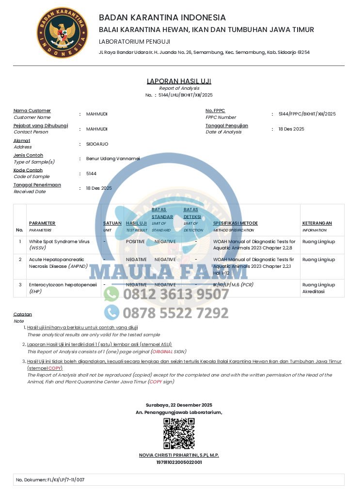 Dokumen Karantina Udang Vaname